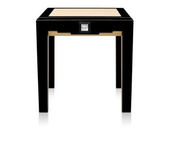 Masque de femme side table in numbered edition, clear crystal, black lacquered and ivory ash, small size - Lalique